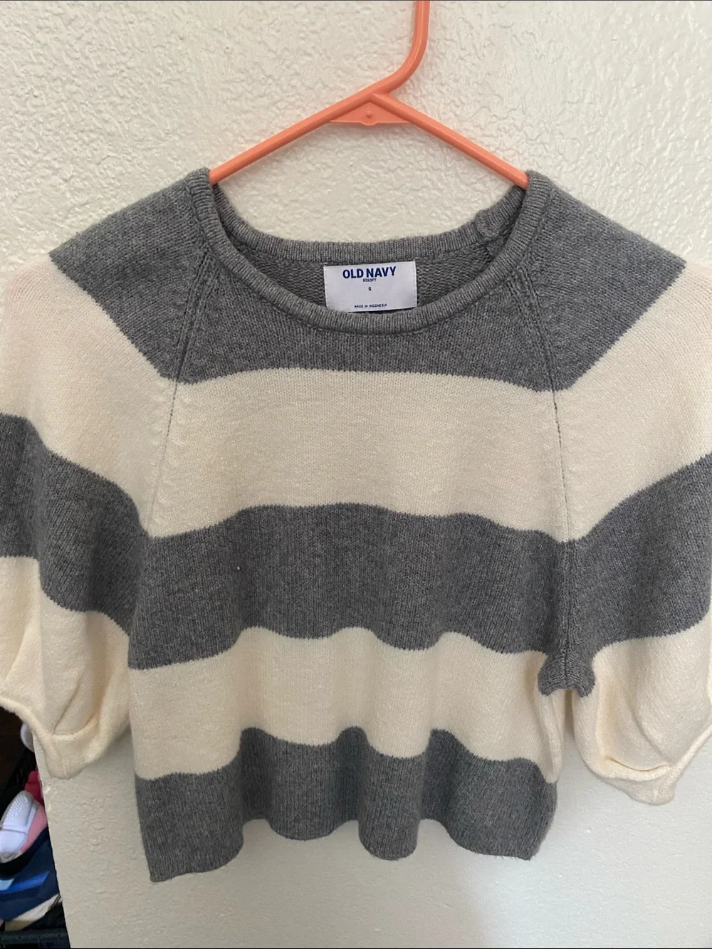 Old Navy Cream and Gray Wide-Stripe Knit Top